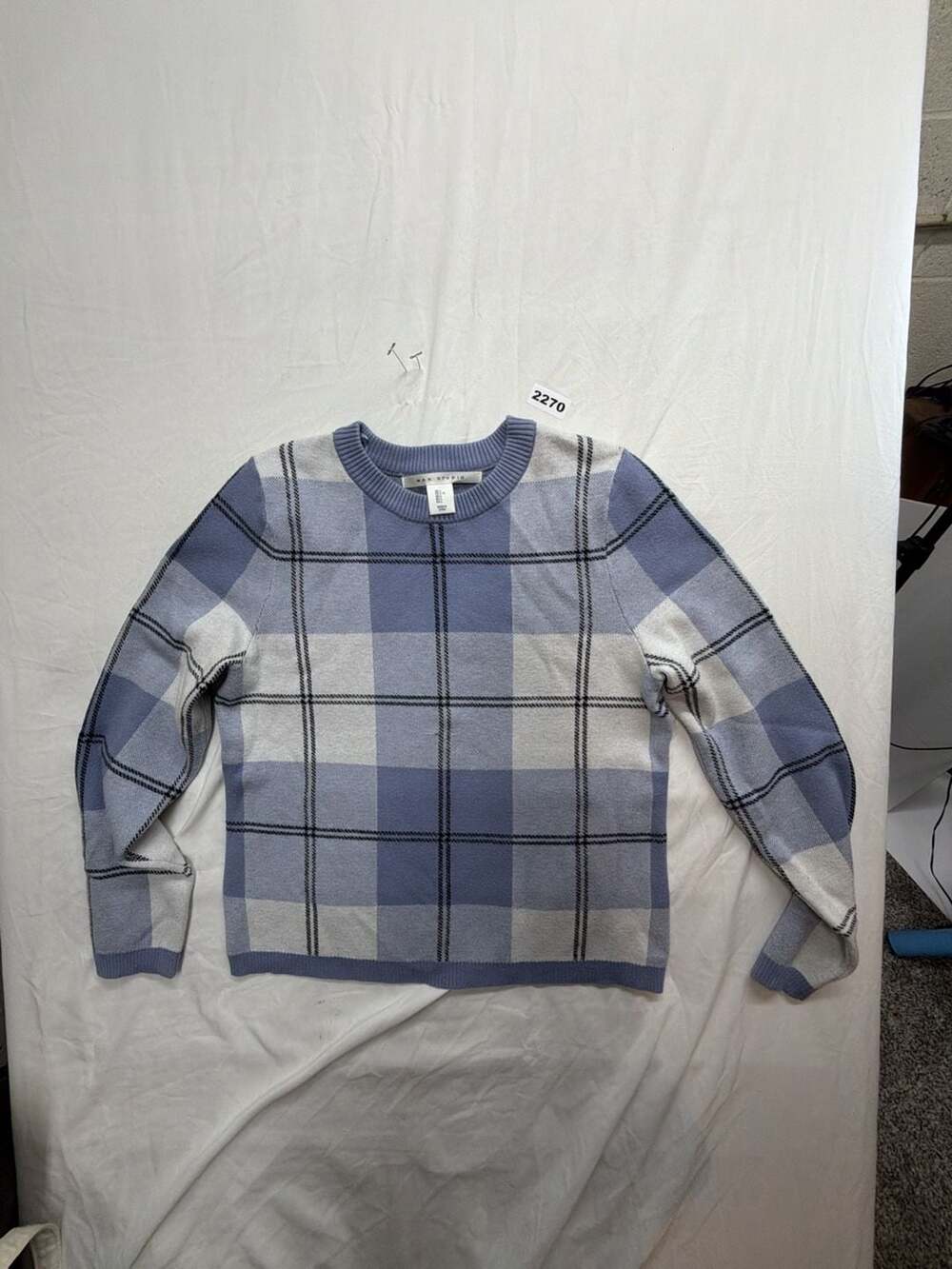 Max Studio Plaid Crewneck Sweater Size L Blue